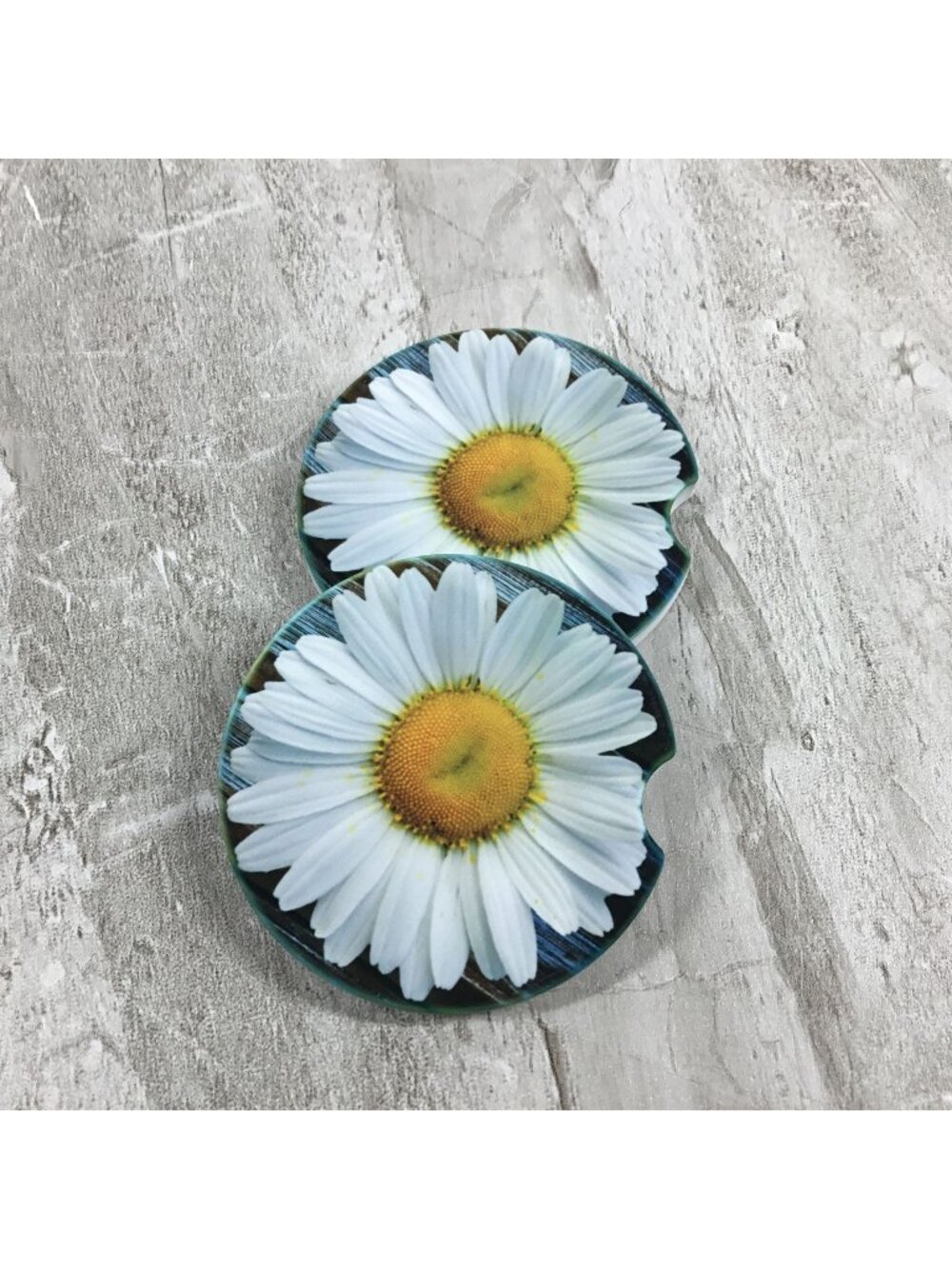 Rustic Daisy Sandstone Car Coasters Set of 2